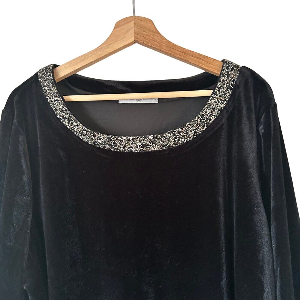 Signature Collection Women's Black Velour Velvet Rhinestone Sweater Top Size 2X - Picture 2 of 5